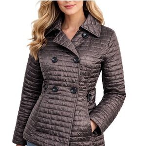 Apt 9 Womens Quilted Double Breasted Puffer Coat Gunmetal Gray Warm Fitted Small